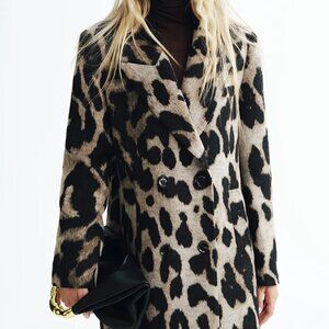 Leopard Print Wool-Blend Double-Breasted Coat (Commense Brand)